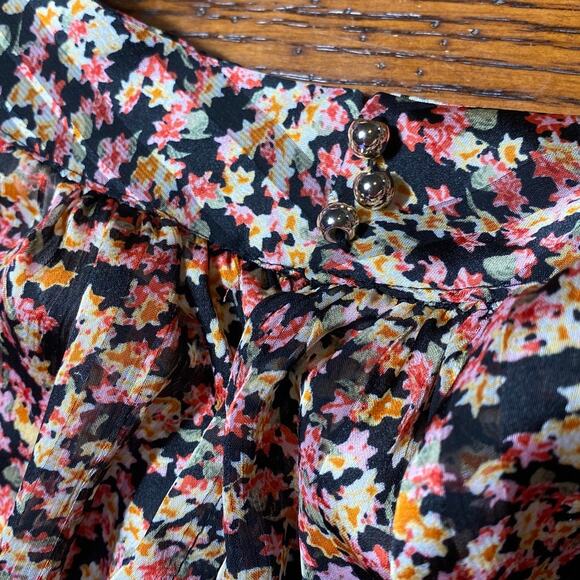 Floral Print Flowy Lightweight H&M Size S Button Neck Bell Sleeves Bohemian - Picture 8 of 9